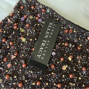 Designer Linda Allard Ellen Tracy Black Multicolor Sequin Silk Skirt $535 Beaded